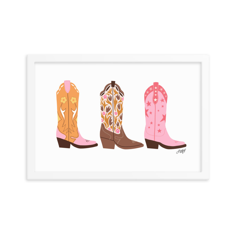 Cowboy Boots Illustration - Framed Matte Print